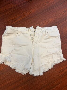 Angel Kiss White Distressed High-Waist Denim Shorts